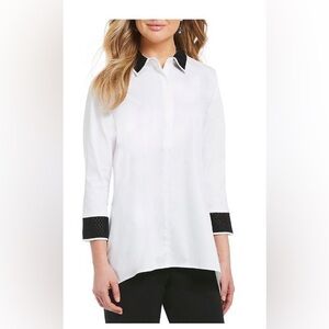 Ming Wang Black White Contrast‎ Collar Cotton Button Front Tunic Small